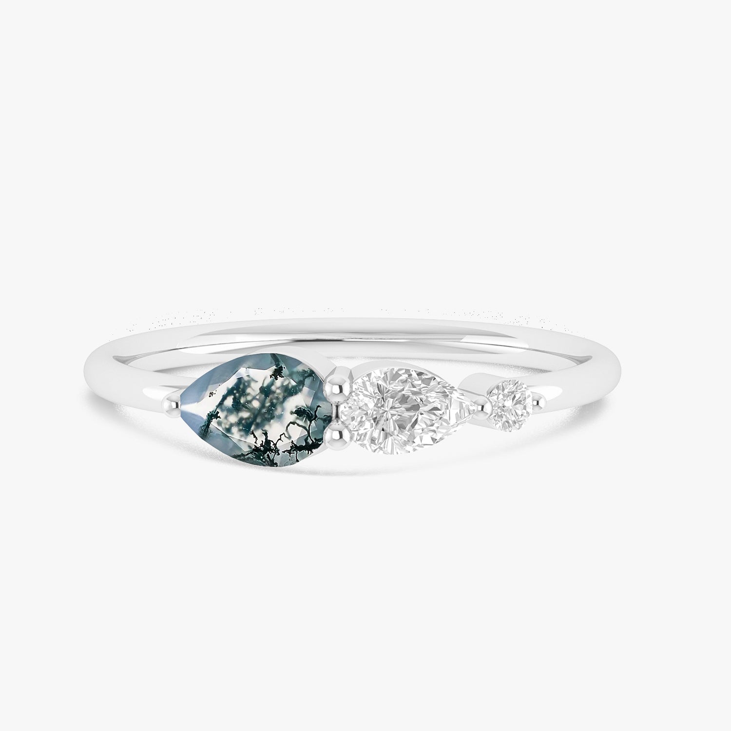 Genuine Moss Agate Pear Three Stone Ring - Goodstone Jewels