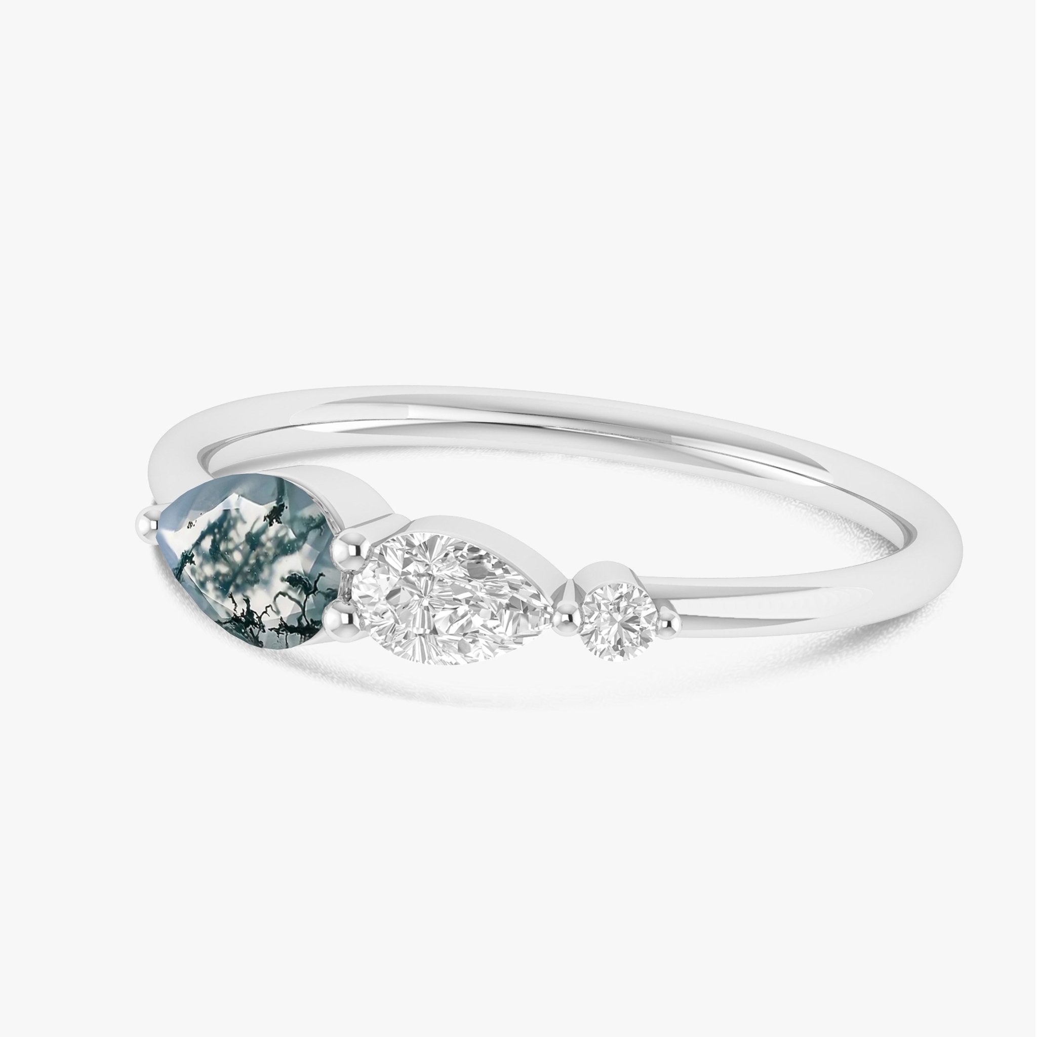 Genuine Moss Agate Pear Three Stone Ring - Goodstone Jewels