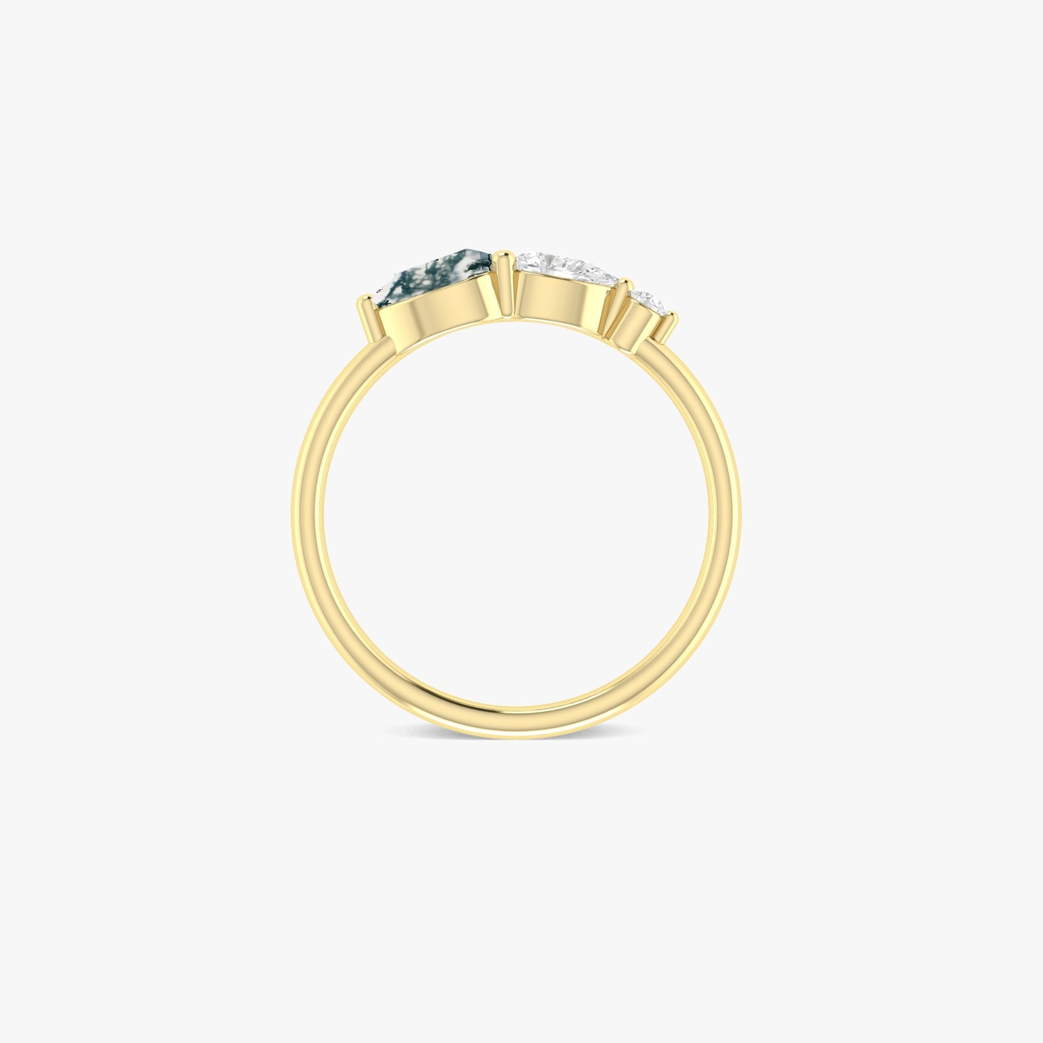 Genuine Moss Agate Pear Three Stone Ring - Goodstone Jewels