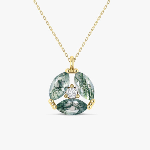 Genuine Moss Agate Three Stone Round Pendant