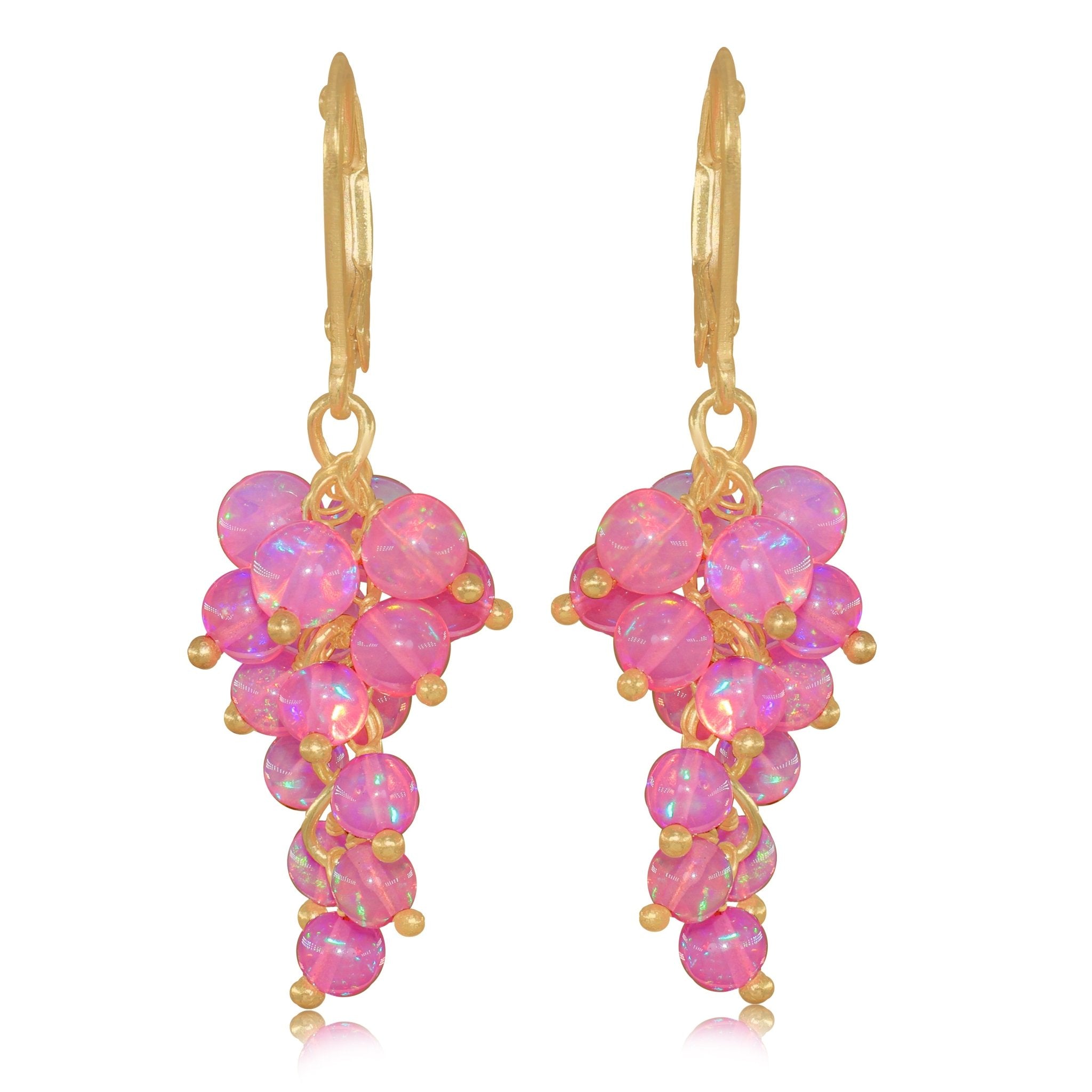 Genuine Pink Opal Round Beads Cluster Earrings for Her - Goodstone Jewels
