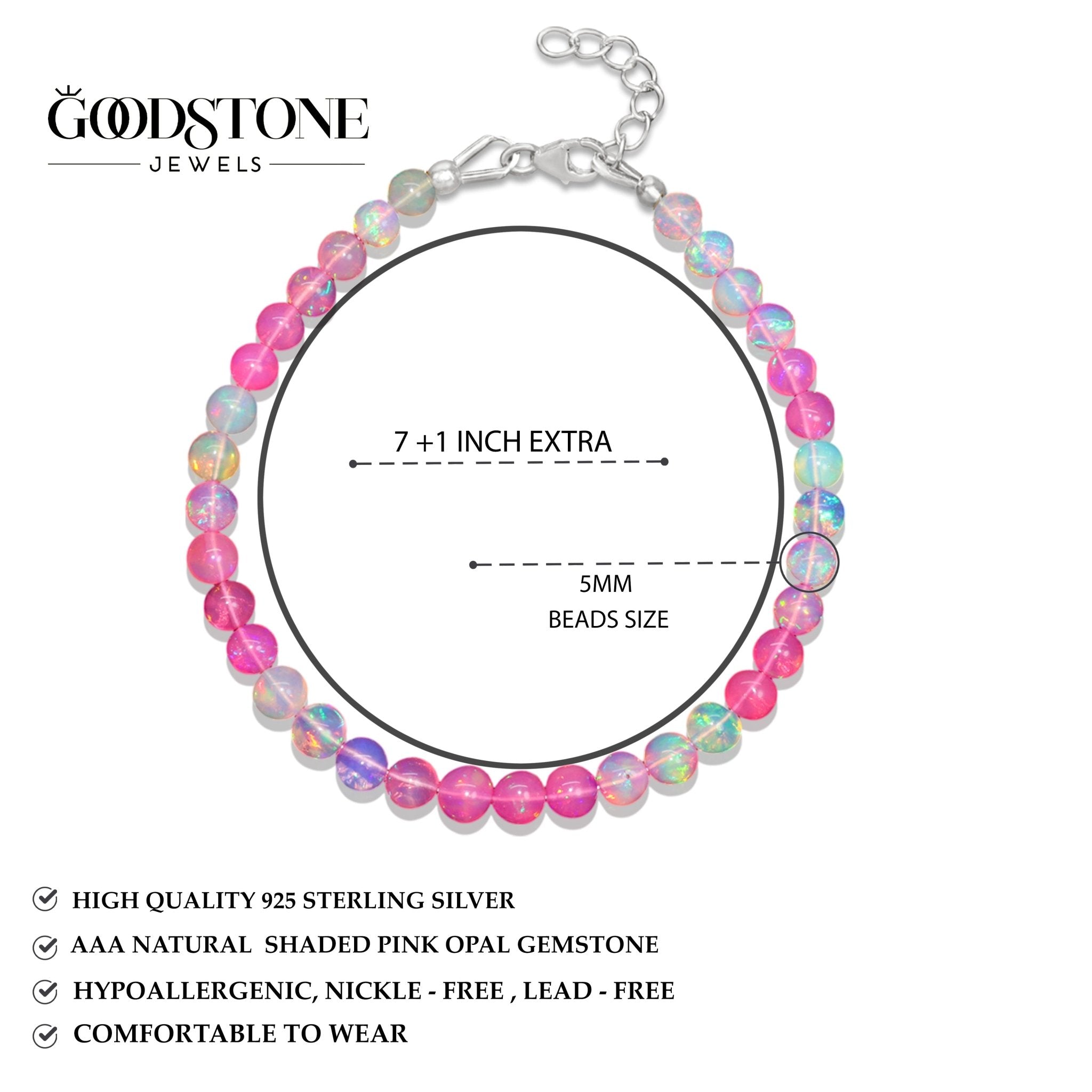 Genuine Pink Opal Round Shaded Beads Bracelet for Women - Goodstone Jewels
