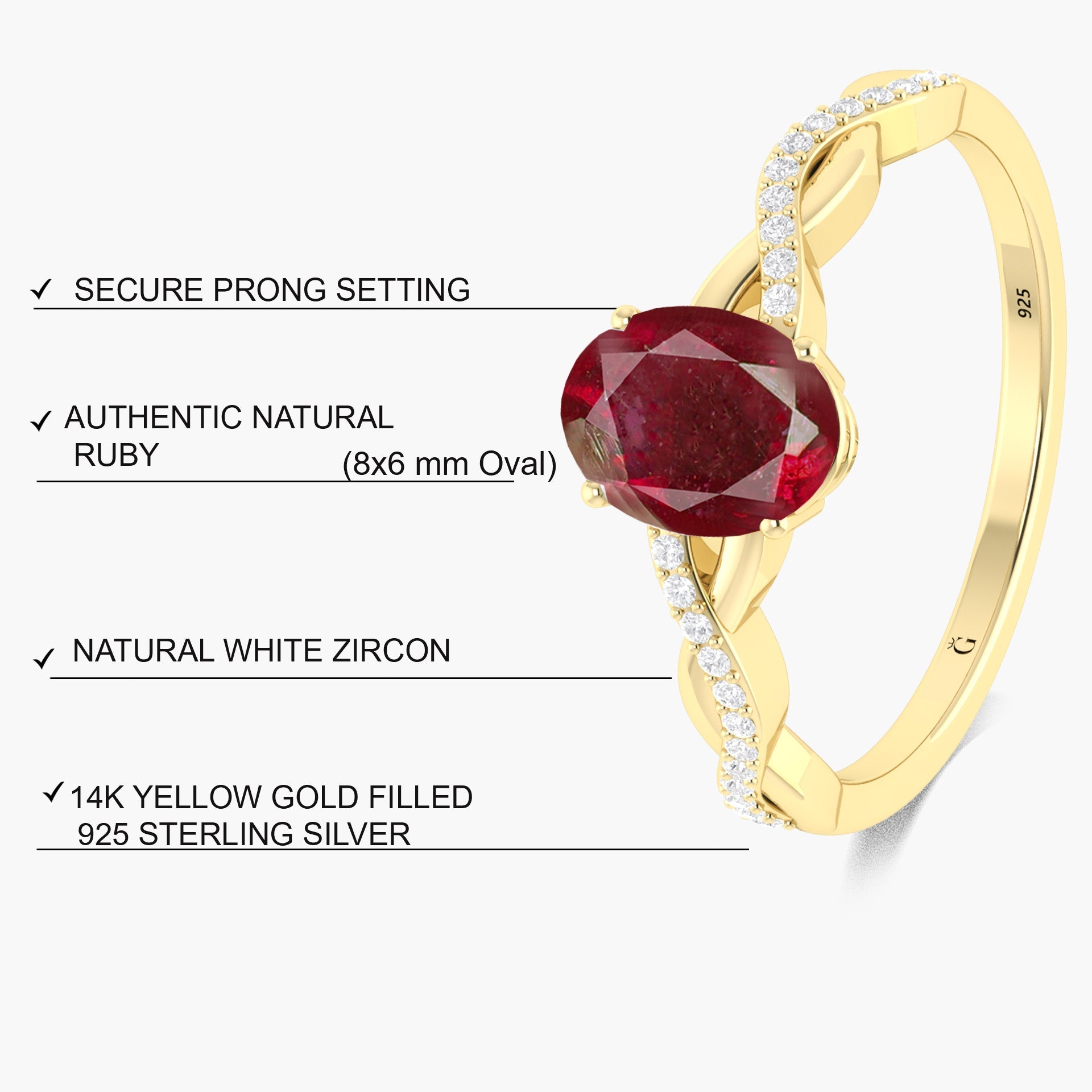 Genuine red rose natural ruby dainty handrafted ring - Goodstone Jewels