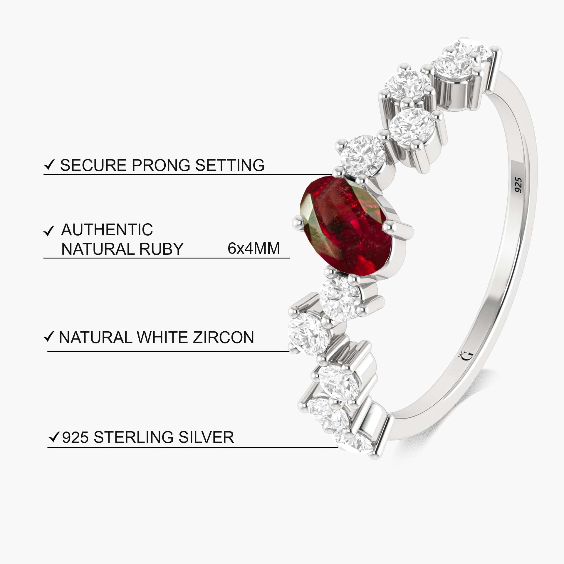 Genuine Red Rose Ruby with a small round Cubic Zircon ring - Goodstone Jewels