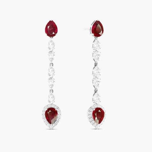 Genuine Red Ruby Long Drop Stud Earring