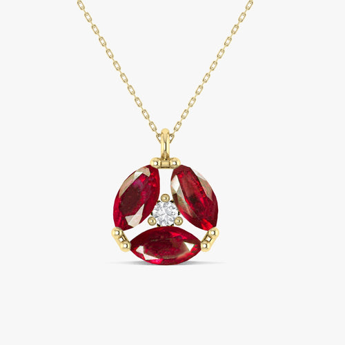Genuine Red Ruby Three Stone Round Pendant