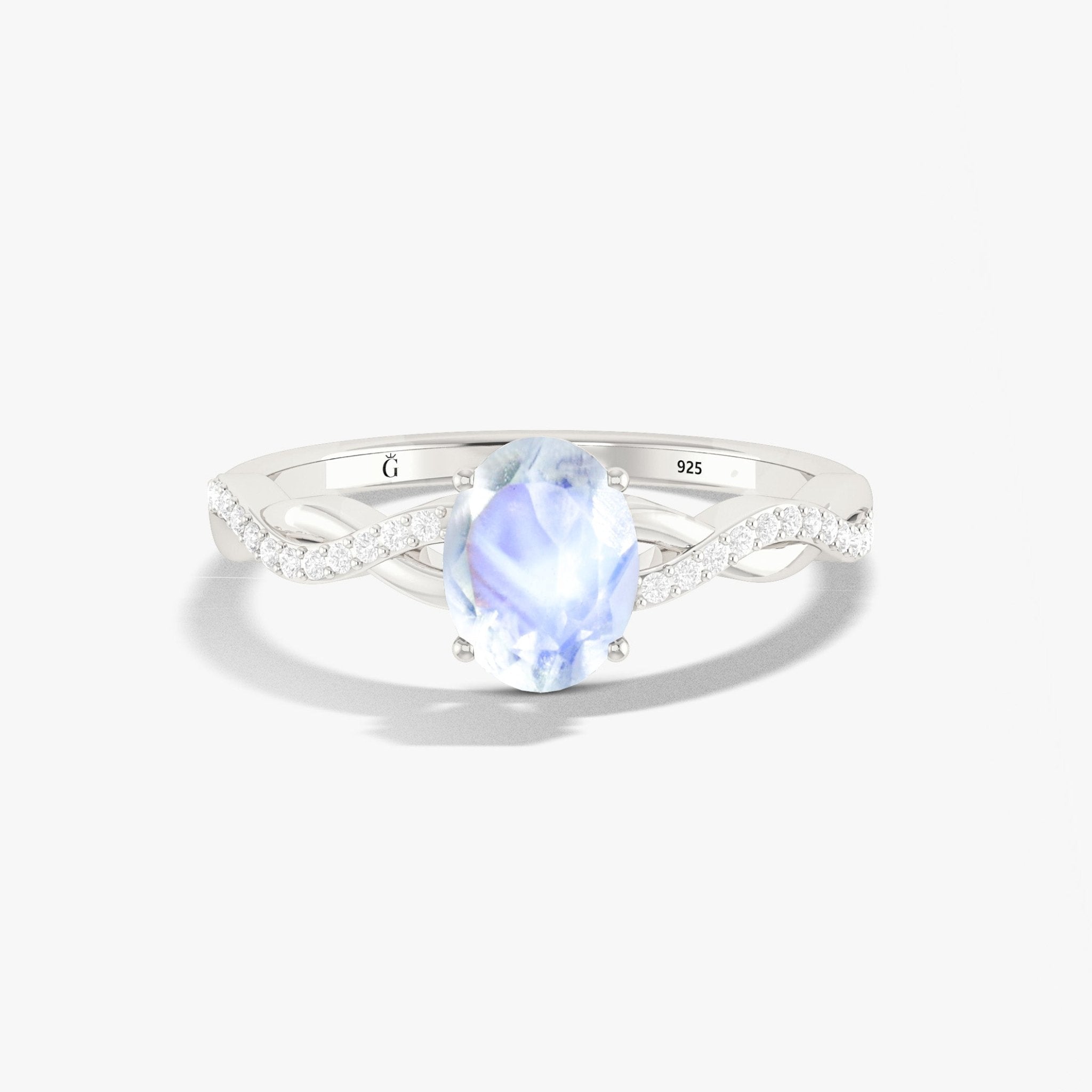 Genuine white rainbow moonstone Handmade ring - Goodstone Jewels