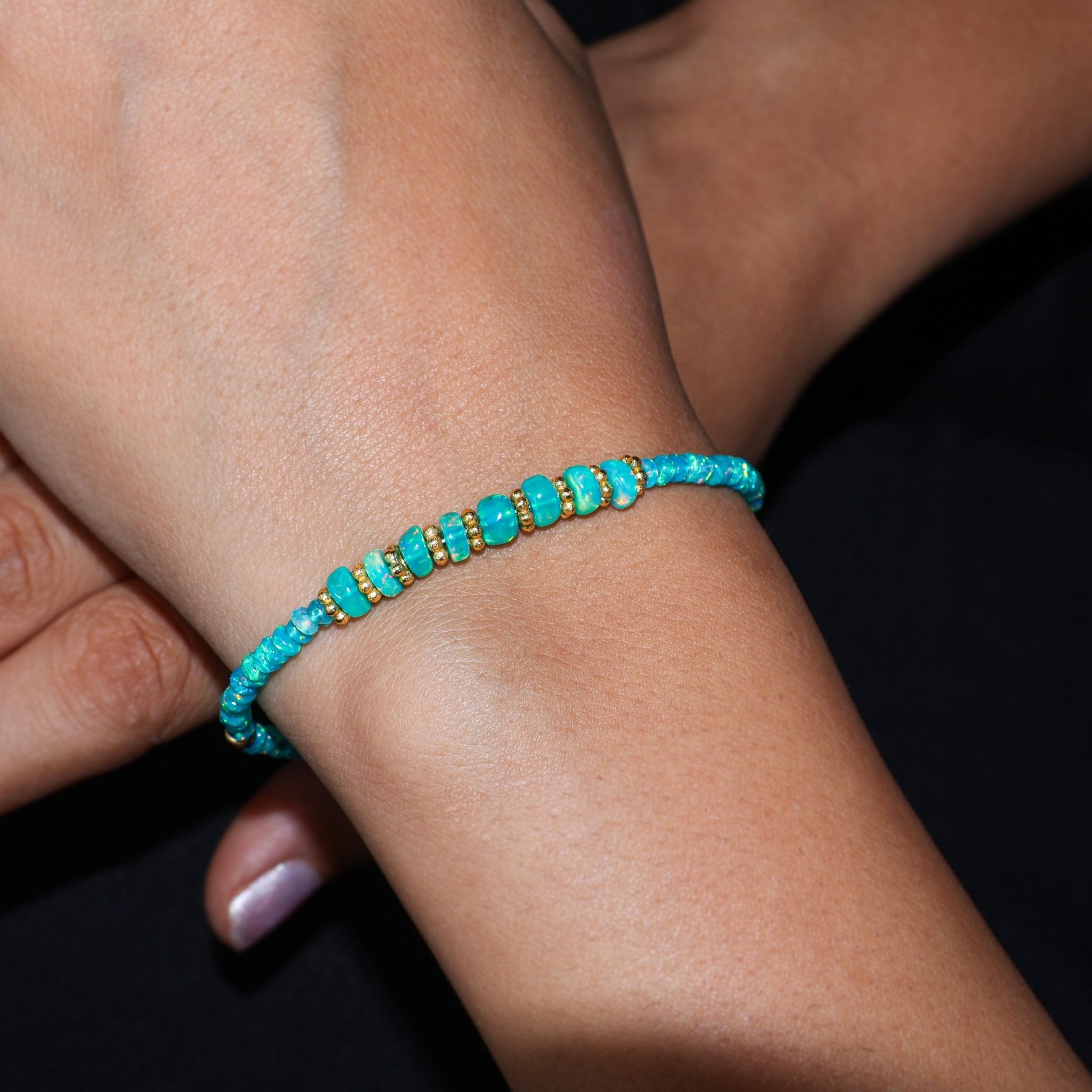 Grace In Green And Paraiba Opal Beaded Bracelet Size 6 to 8 Inch - Goodstone Jewels