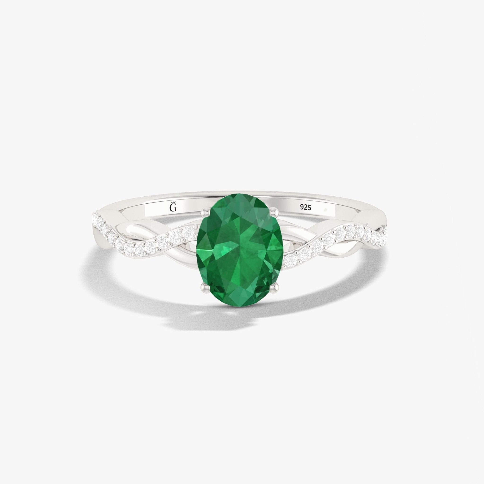 Green Dainty oval shape Emerald In Prong sett Gold ring - Goodstone Jewels