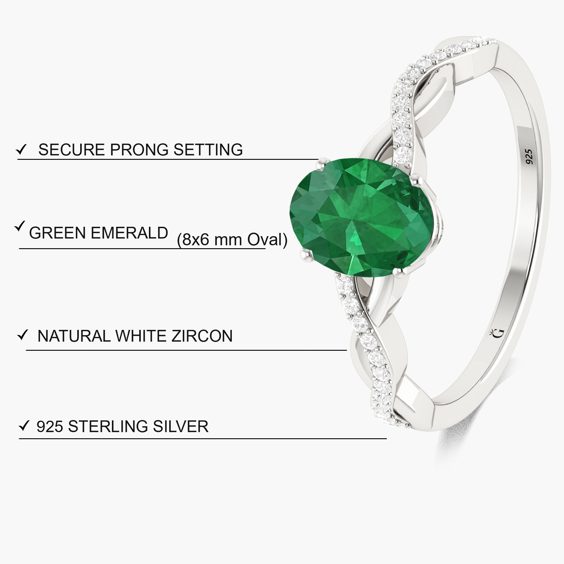 Green Dainty oval shape Emerald In Prong sett Gold ring - Goodstone Jewels