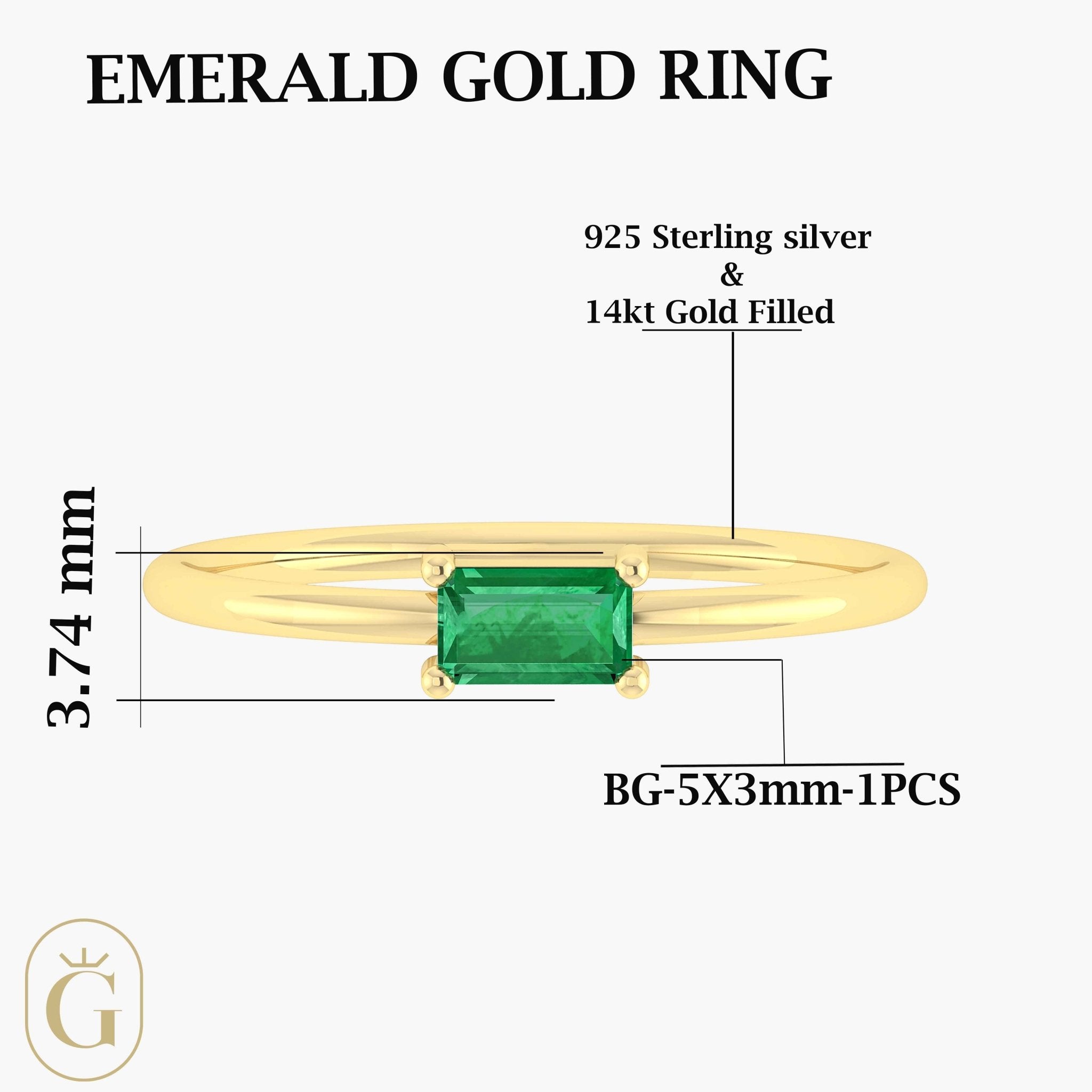 Green Emerald Baguette Gemstone Minimalist Ring - Goodstone Jewels