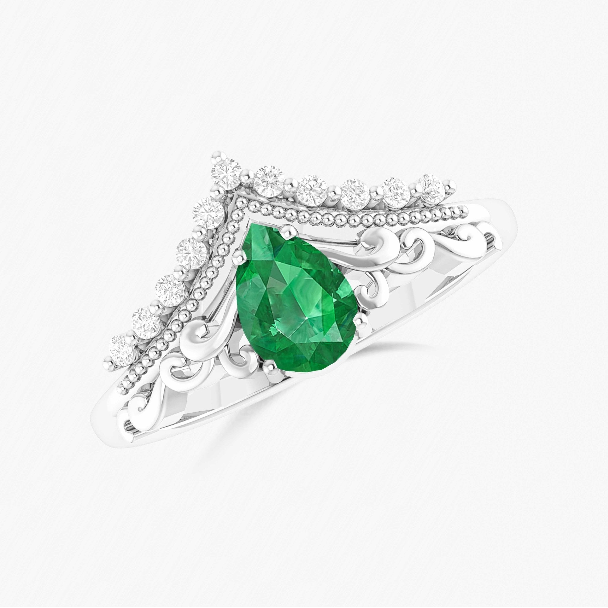 Natural Green Emerald Engagement & Wedding Gemstone Crown - Style Ring in Yellow Gold Filled or 925 Sterling Silver