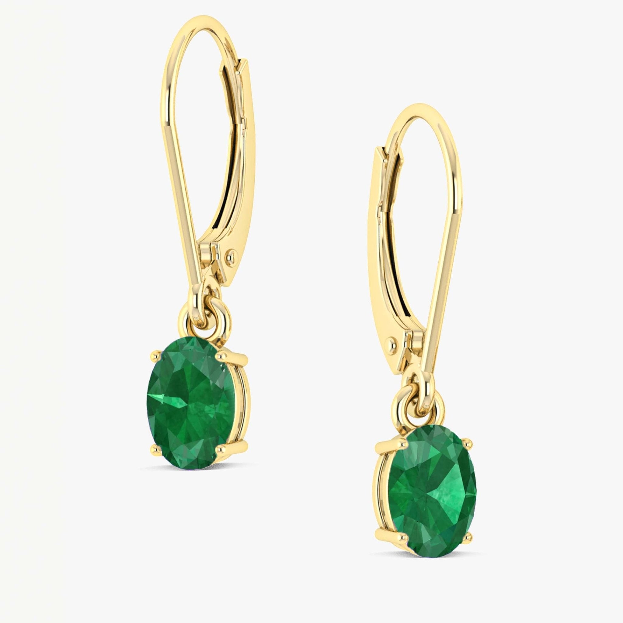 Green Emerald Gemstone Oval Stone Dangle Earring - Goodstone Jewels