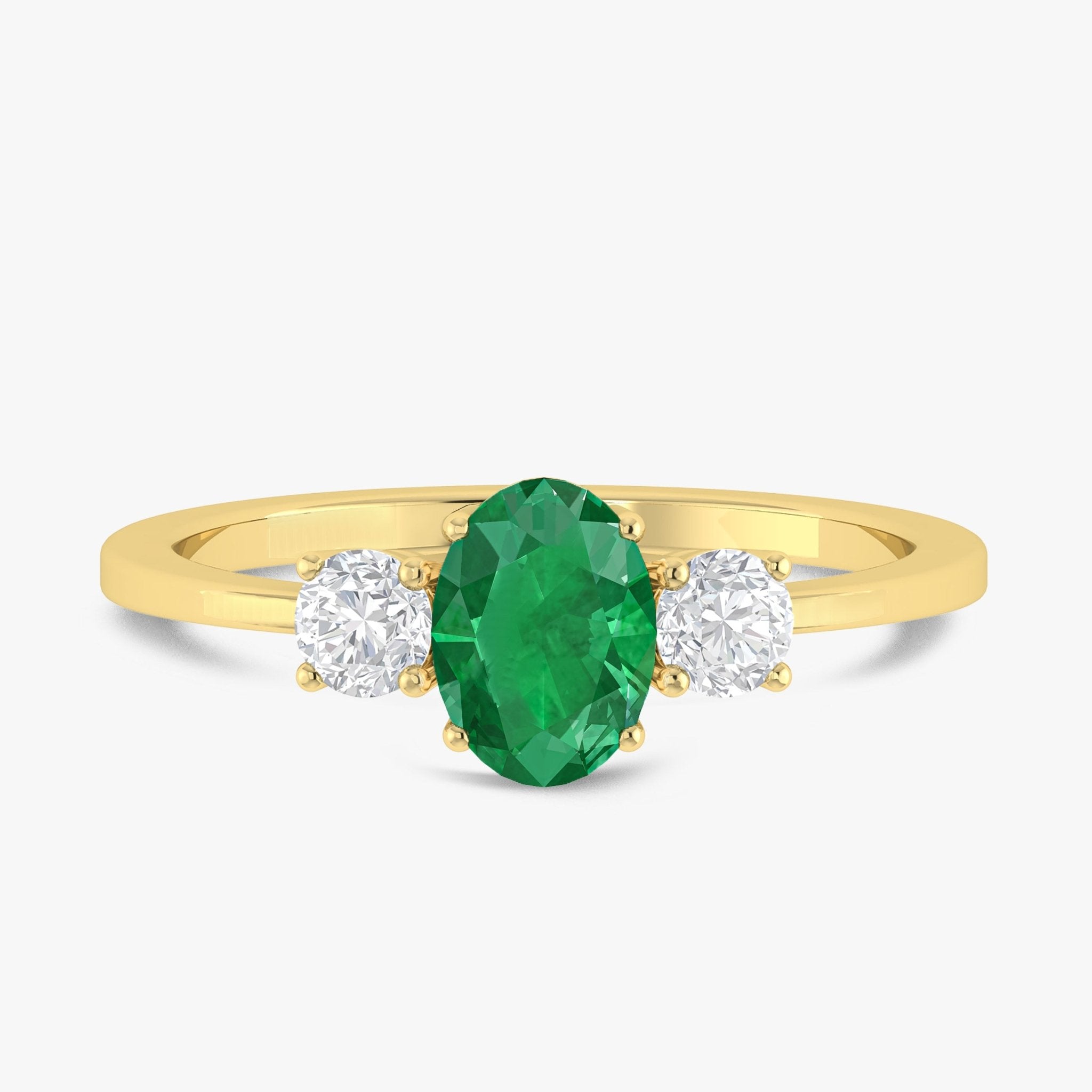 Natural Green Emerald Gemstone Engagement Ring in Sterling Silver & Gold Plated