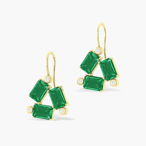 Green Emerald Octogon Stone Dangle Earrings