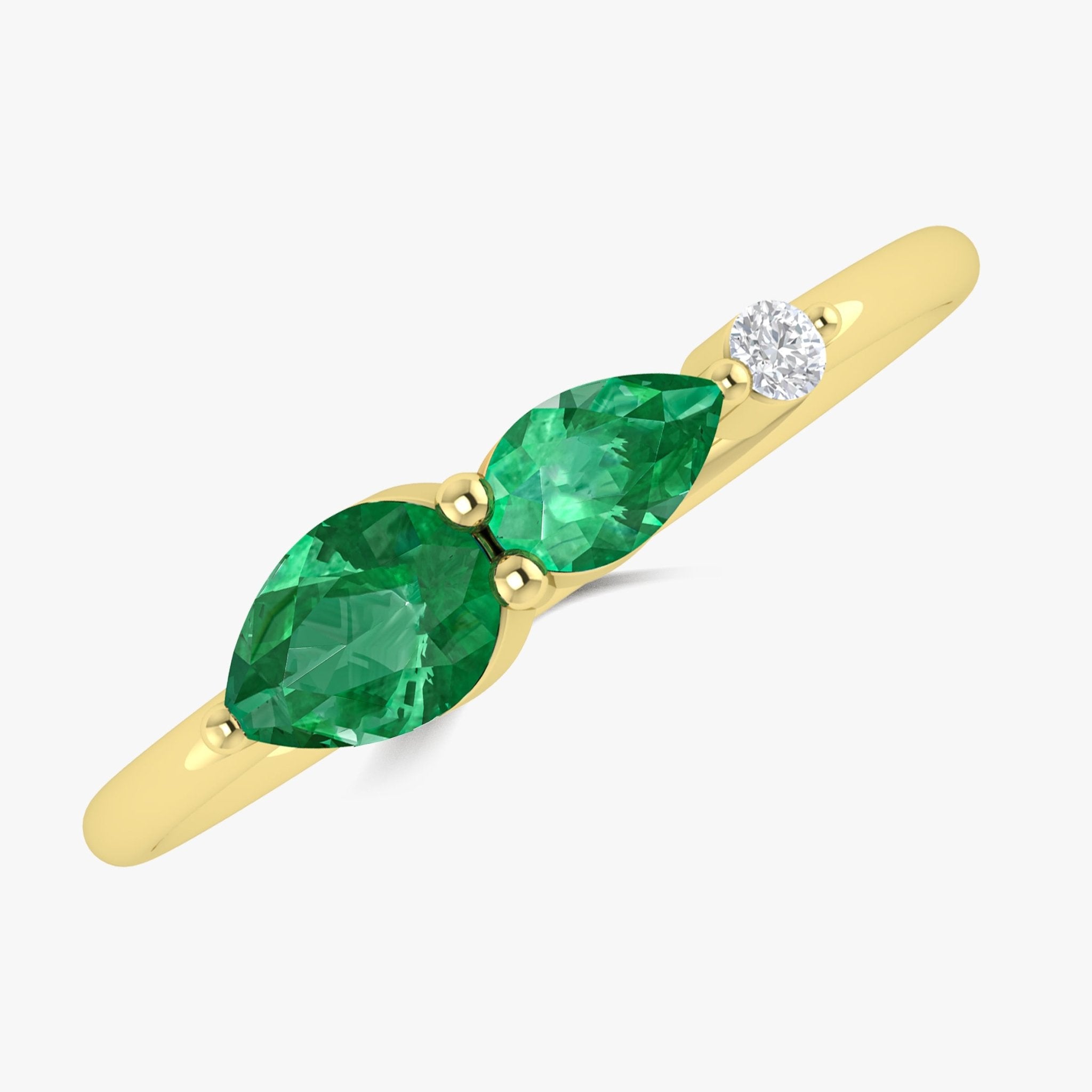 Natural Green Emerald Engagement & Wedding Pear Three Stone Ring in Yellow Gold Filled or 925 Sterling Silver