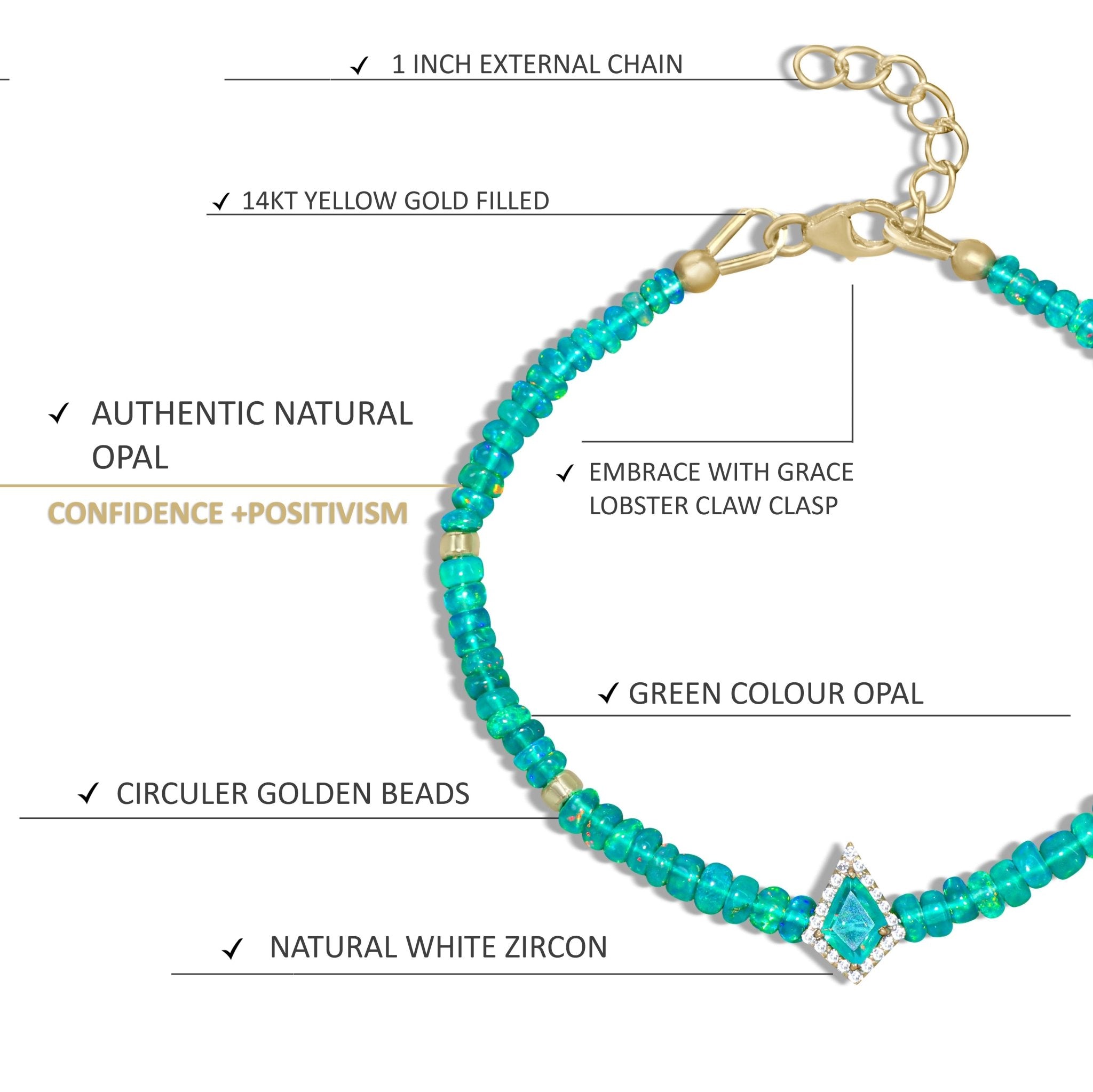 Green fire Ethiopian opal beaded with kite charm bracelet - Goodstone Jewels