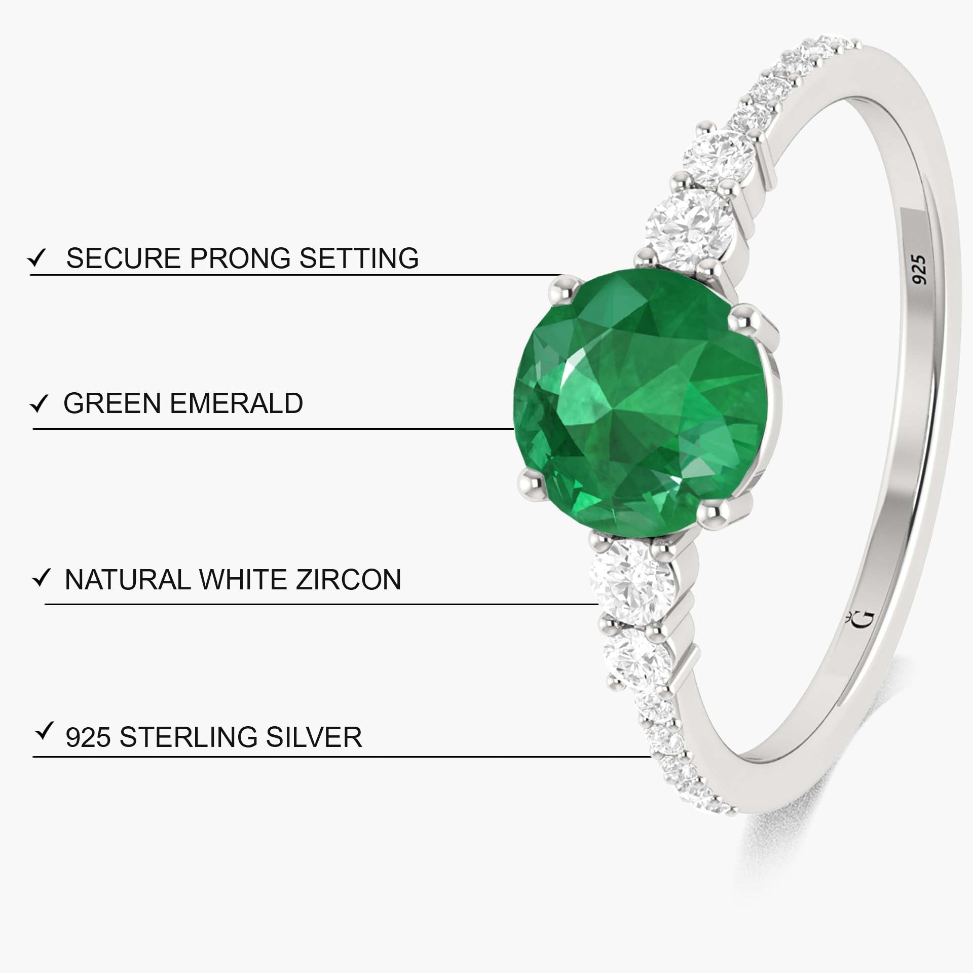 Green Lab Grown 6MM Round Emerald Ring - Goodstone Jewels