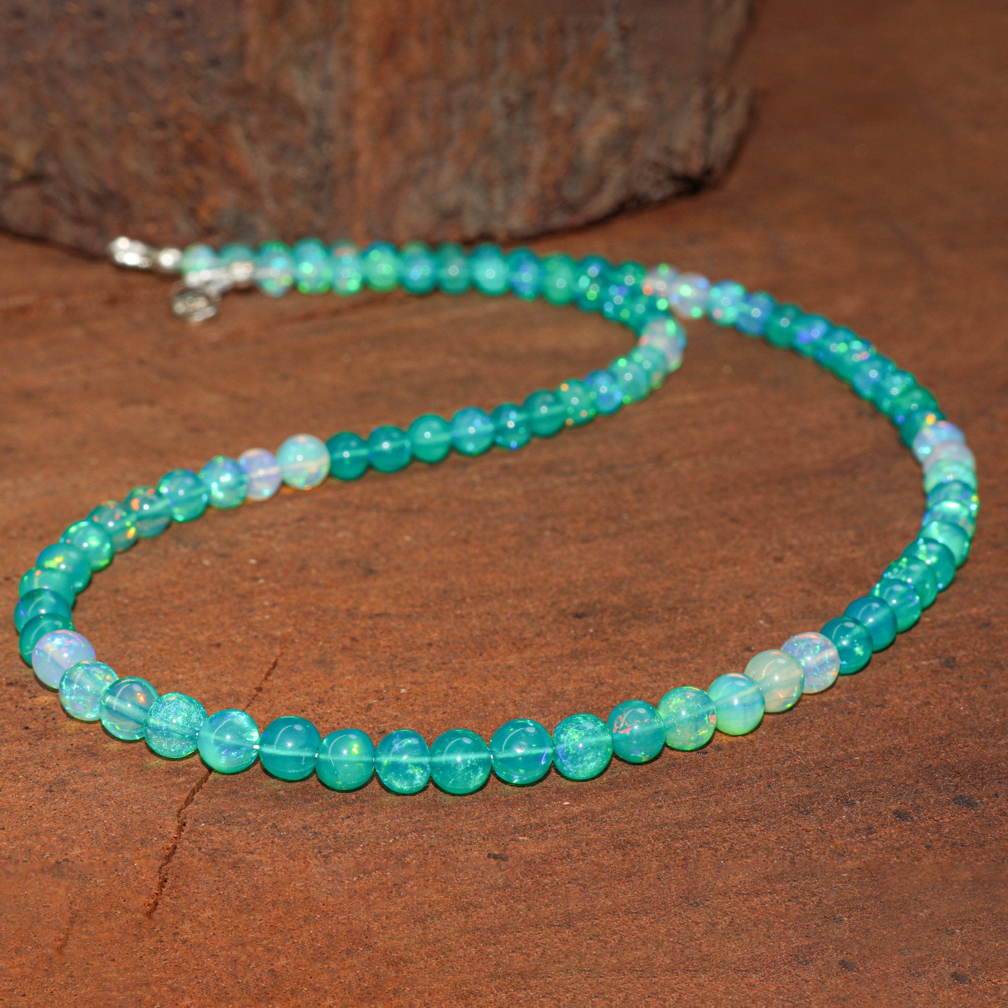 Green Multifire Opal Round Gemstone Shaded Necklace - Goodstone Jewels