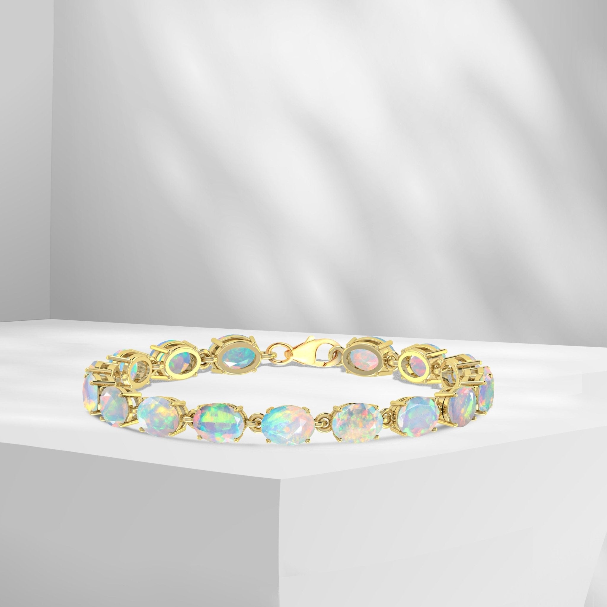 Green Natural Fire Opal Gemstone Tennis Bracelet - Goodstone Jewels