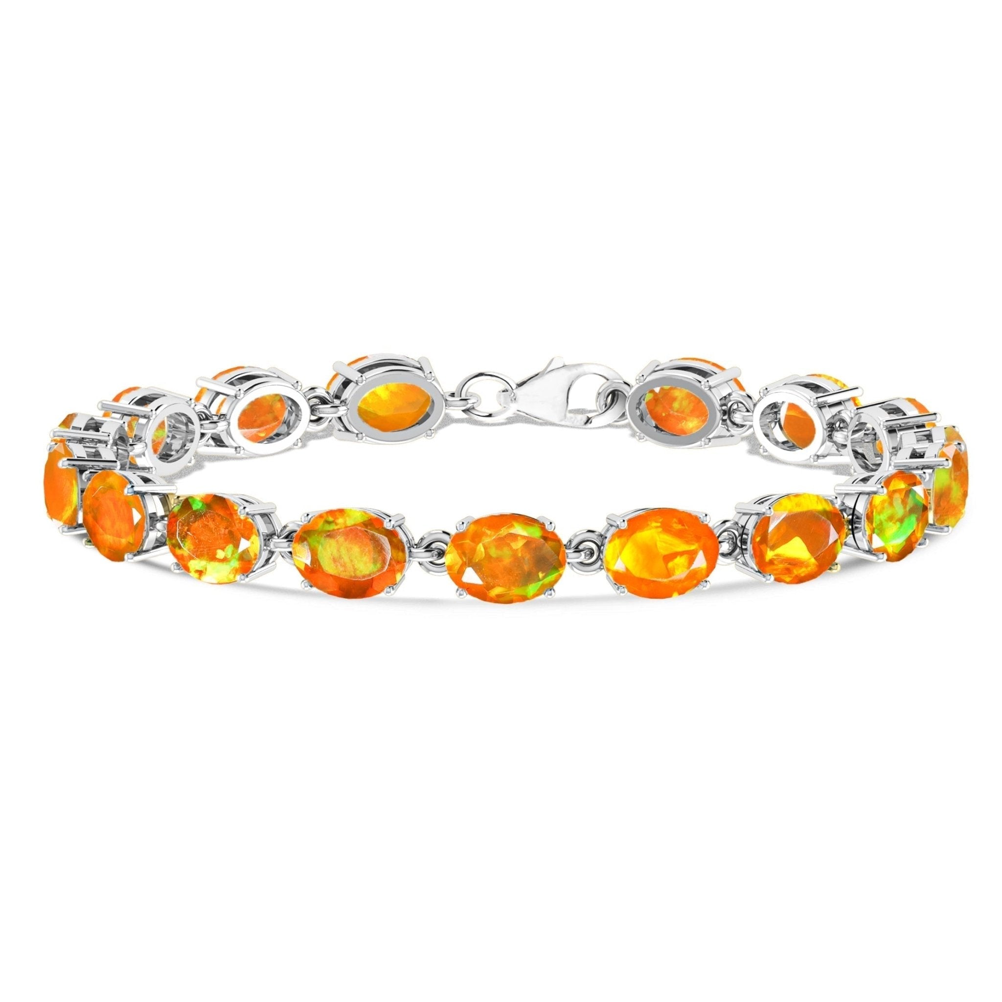 Green Natural Fire Opal Gemstone Tennis Bracelet - Goodstone Jewels