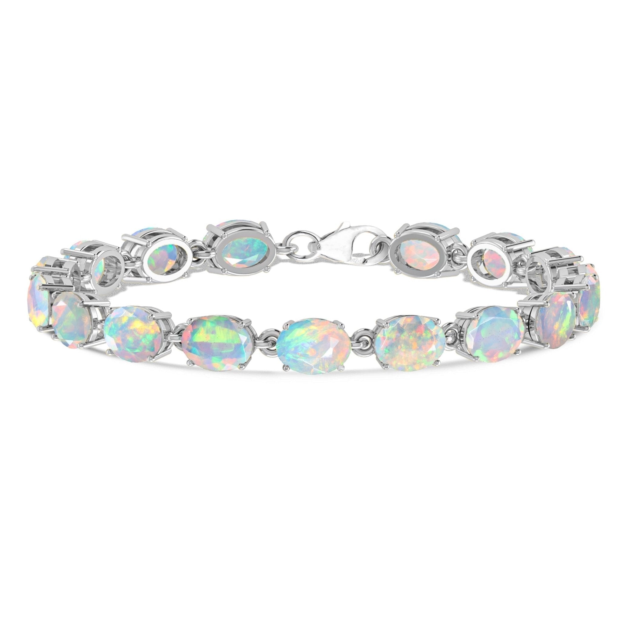 Green Natural Fire Opal Gemstone Tennis Bracelet - Goodstone Jewels