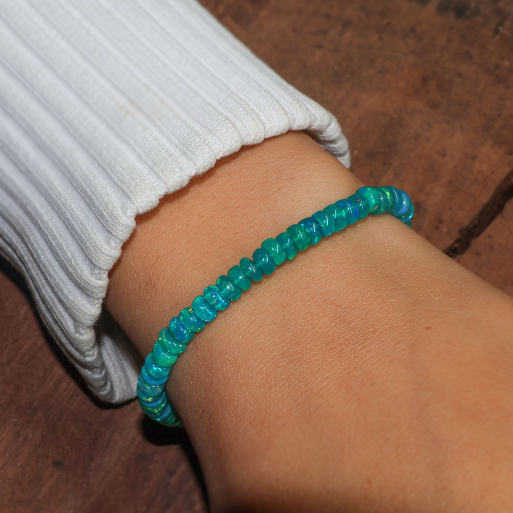 Green Opal Plain Shaded Beaded Bracelet Natural Birthstone - Goodstone Jewels