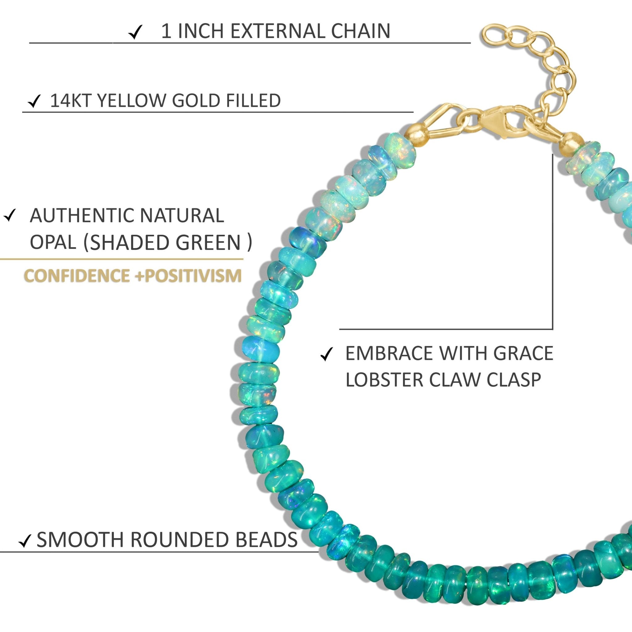 Green Opal Plain Shaded Beaded Bracelet Natural Birthstone - Goodstone Jewels