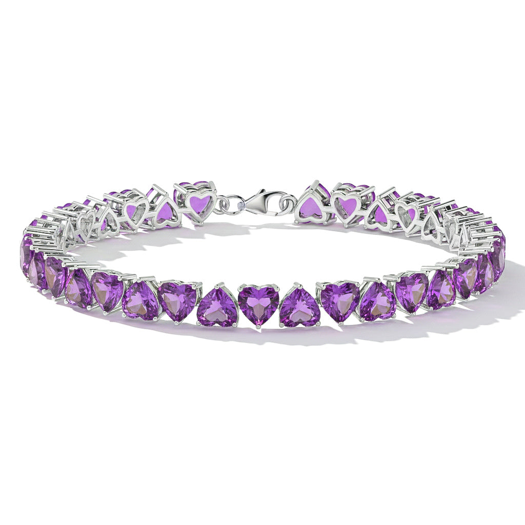 Amethyst Heart Tennis Bracelet in 925 Sterling Silver 20.80 CT