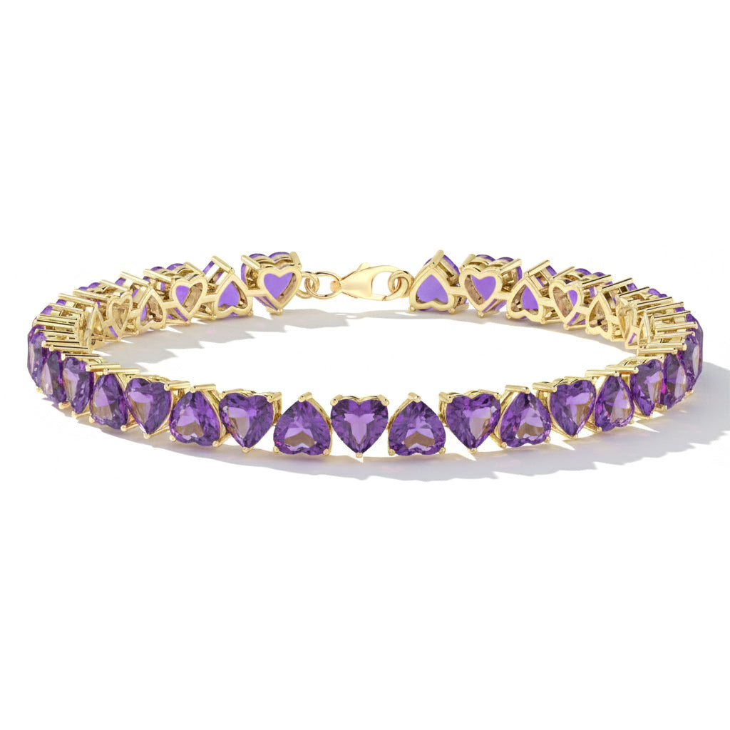 Amethyst Heart Tennis Bracelet in 925 Sterling Silver 20.80 CT