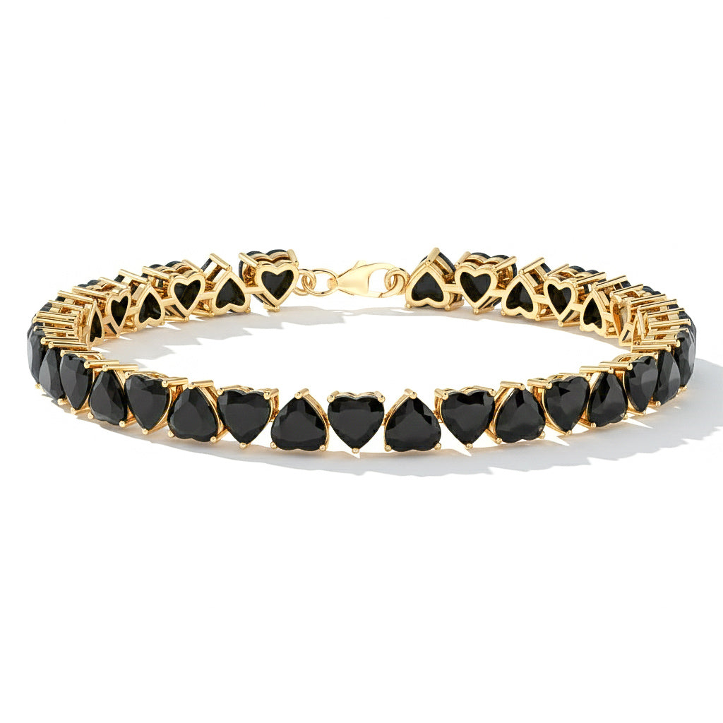 Black Onyx Heart Tennis Bracelet in 925 Sterling Silver 20.80 CT