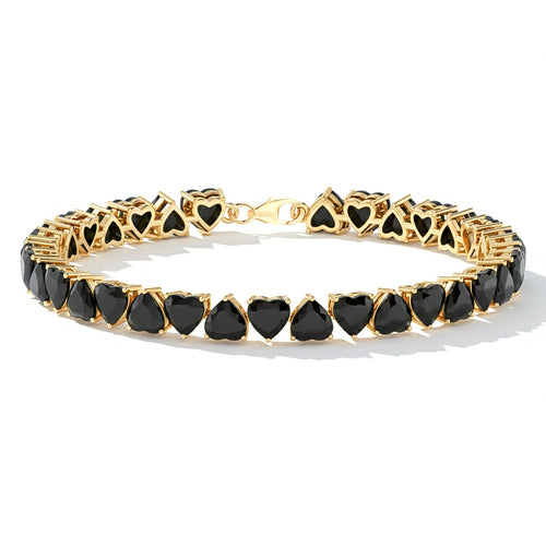 Black Onyx Heart Tennis Bracelet in 925 Sterling Silver 20.80 CT
