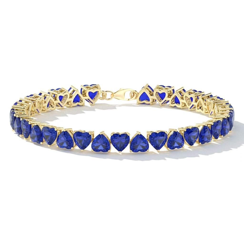 Blue Sapphire Heart Tennis Bracelet in 925 Sterling Silver 20.80 CT