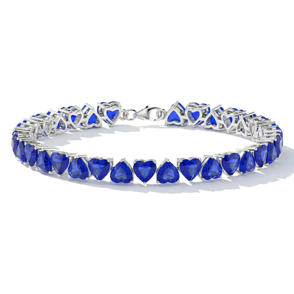 Blue Sapphire Heart Tennis Bracelet in 925 Sterling Silver 20.80 CT