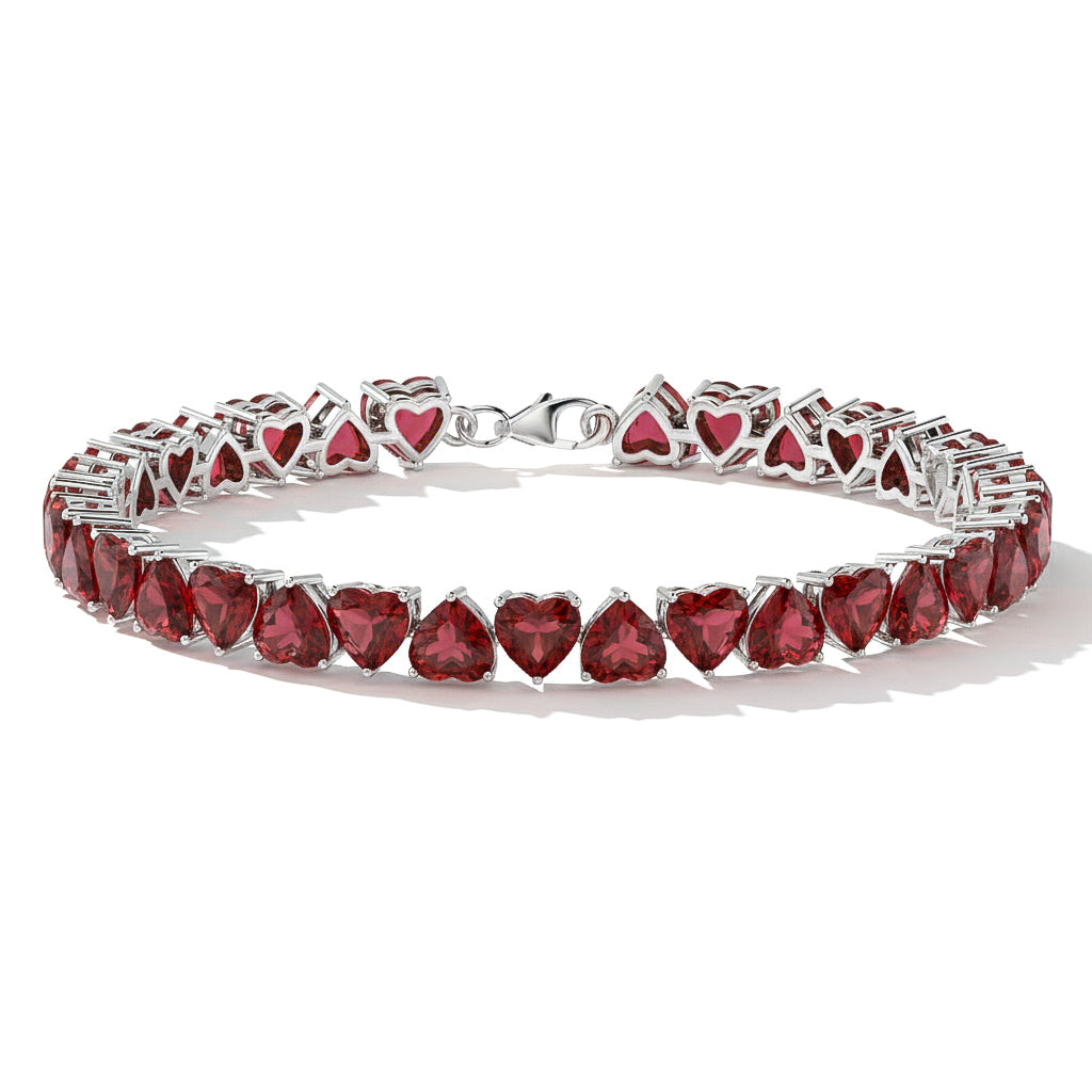 Garnet Heart Tennis Bracelet in 925 Sterling Silver 20.80 CT
