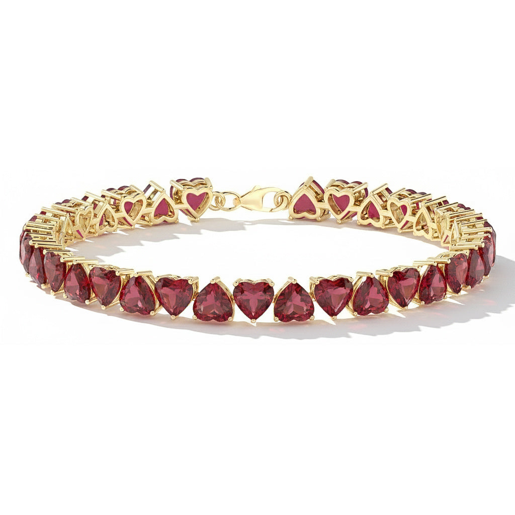 Garnet Heart Tennis Bracelet in 925 Sterling Silver 20.80 CT