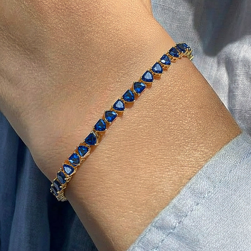 Blue Sapphire Heart Tennis Bracelet in 925 Sterling Silver 20.80 CT