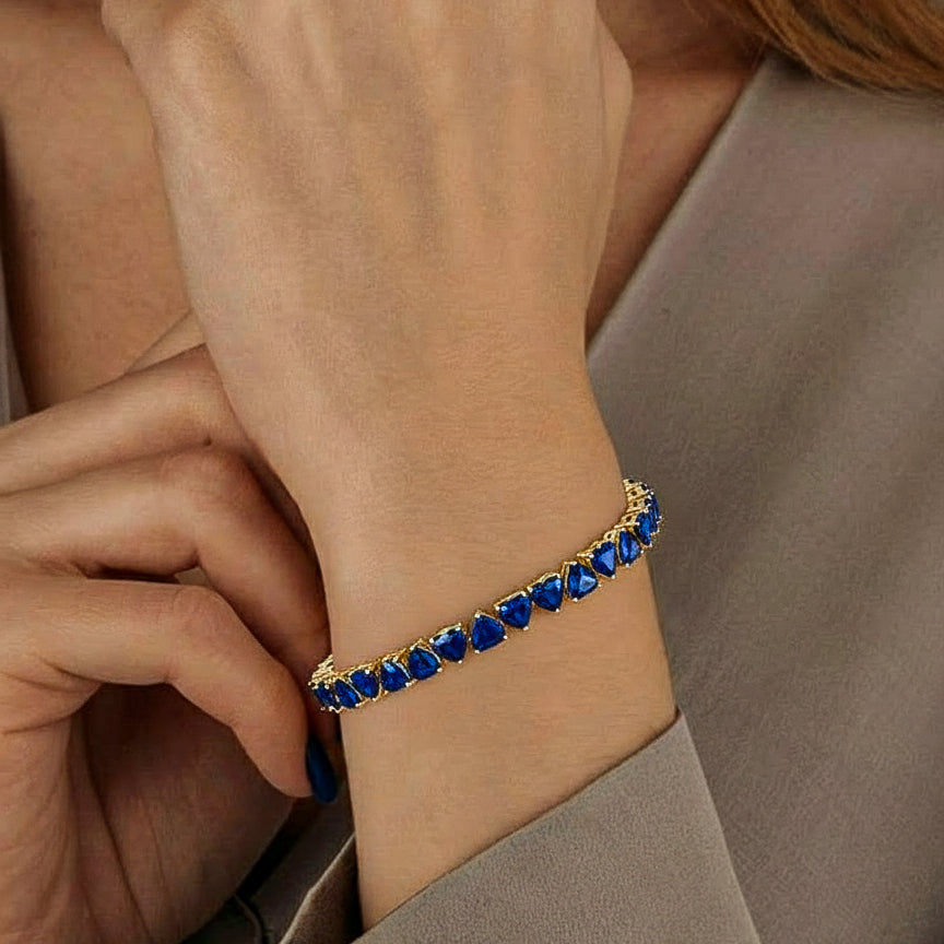 Blue Sapphire Heart Tennis Bracelet in 925 Sterling Silver 20.80 CT
