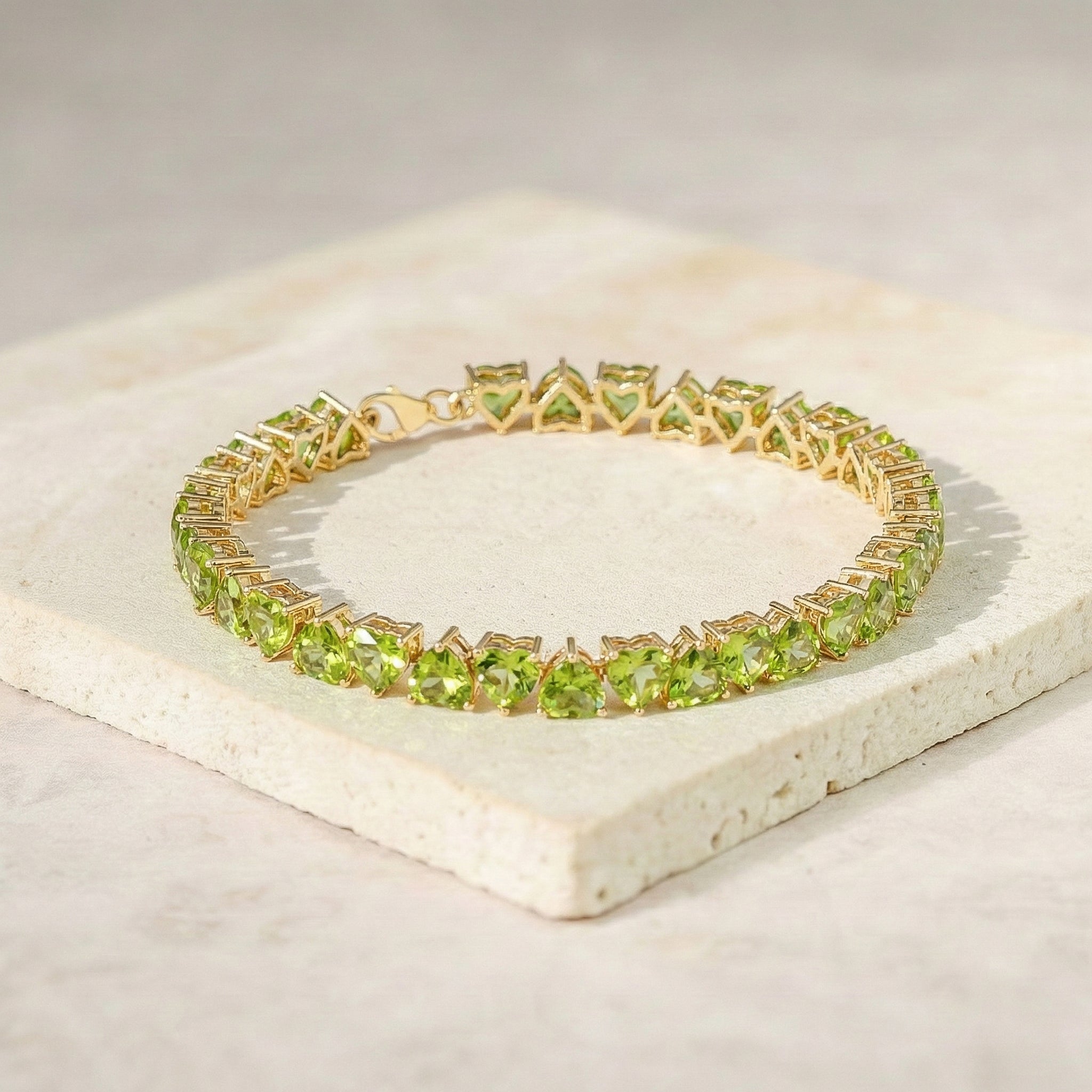 Peridot Heart Tennis Bracelet in 925 Sterling Silver 20.80 CT