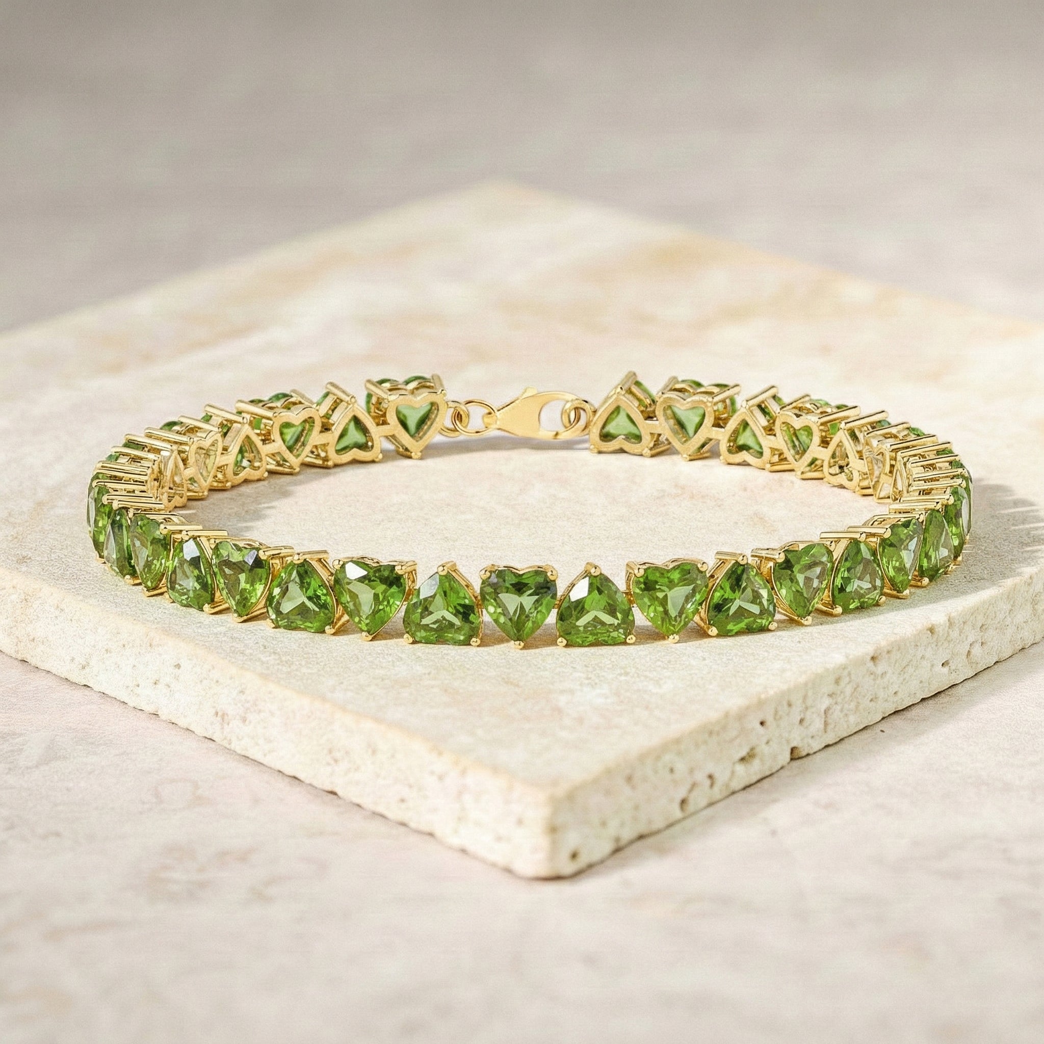 Peridot Heart Tennis Bracelet in 925 Sterling Silver 20.80 CT