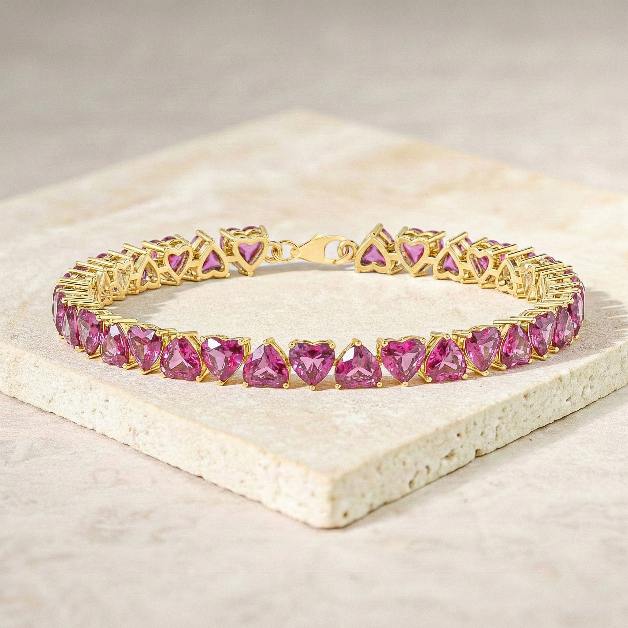 Pink Tourmaline Heart Tennis Bracelet in 925 Sterling Silver 20.80 CT