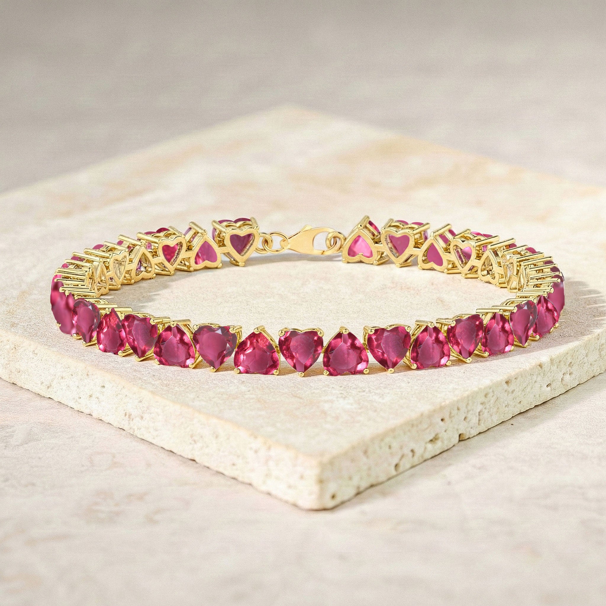 Pink Tourmaline Heart Tennis Bracelet in 925 Sterling Silver 20.80 CT