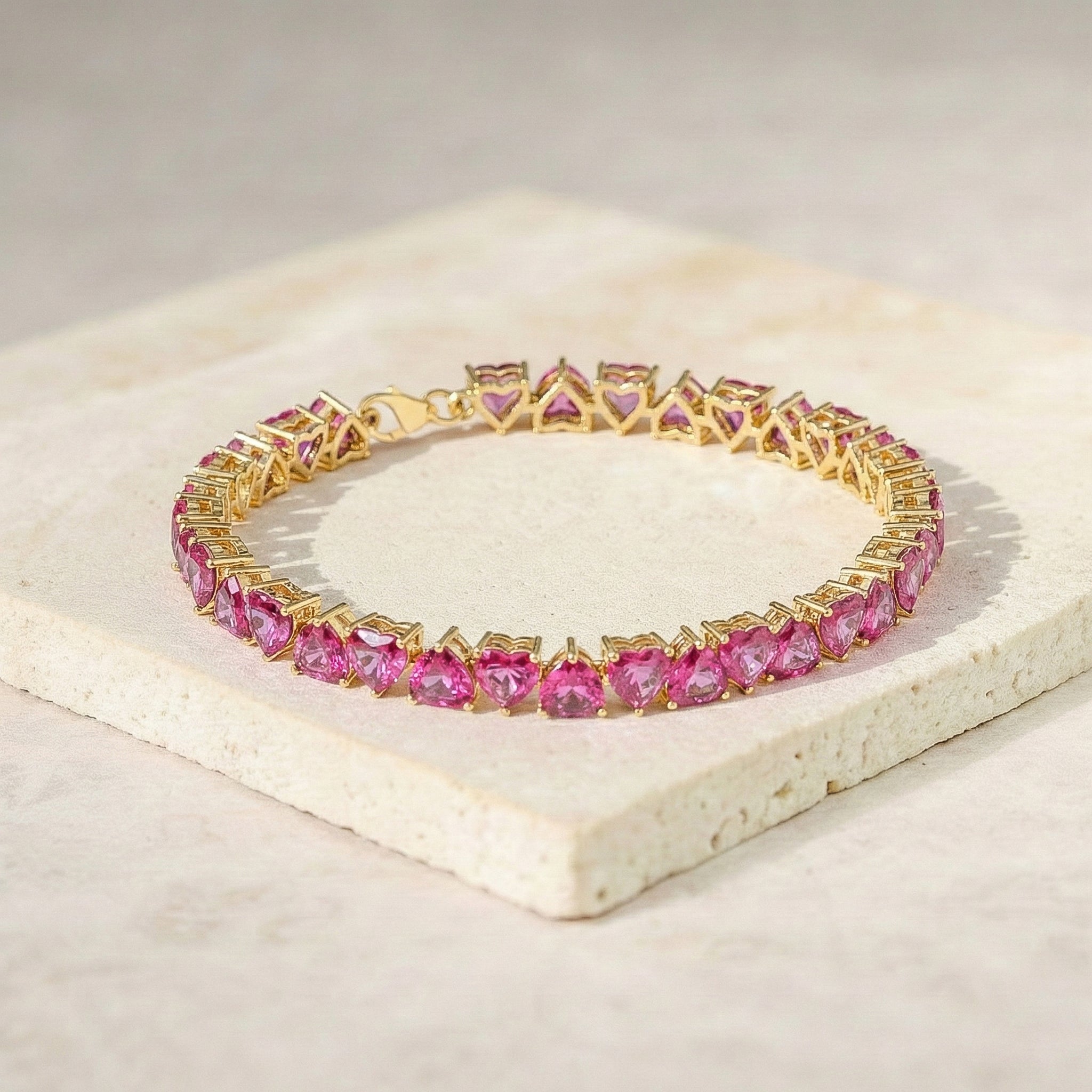 Pink Tourmaline Heart Tennis Bracelet in 925 Sterling Silver 20.80 CT