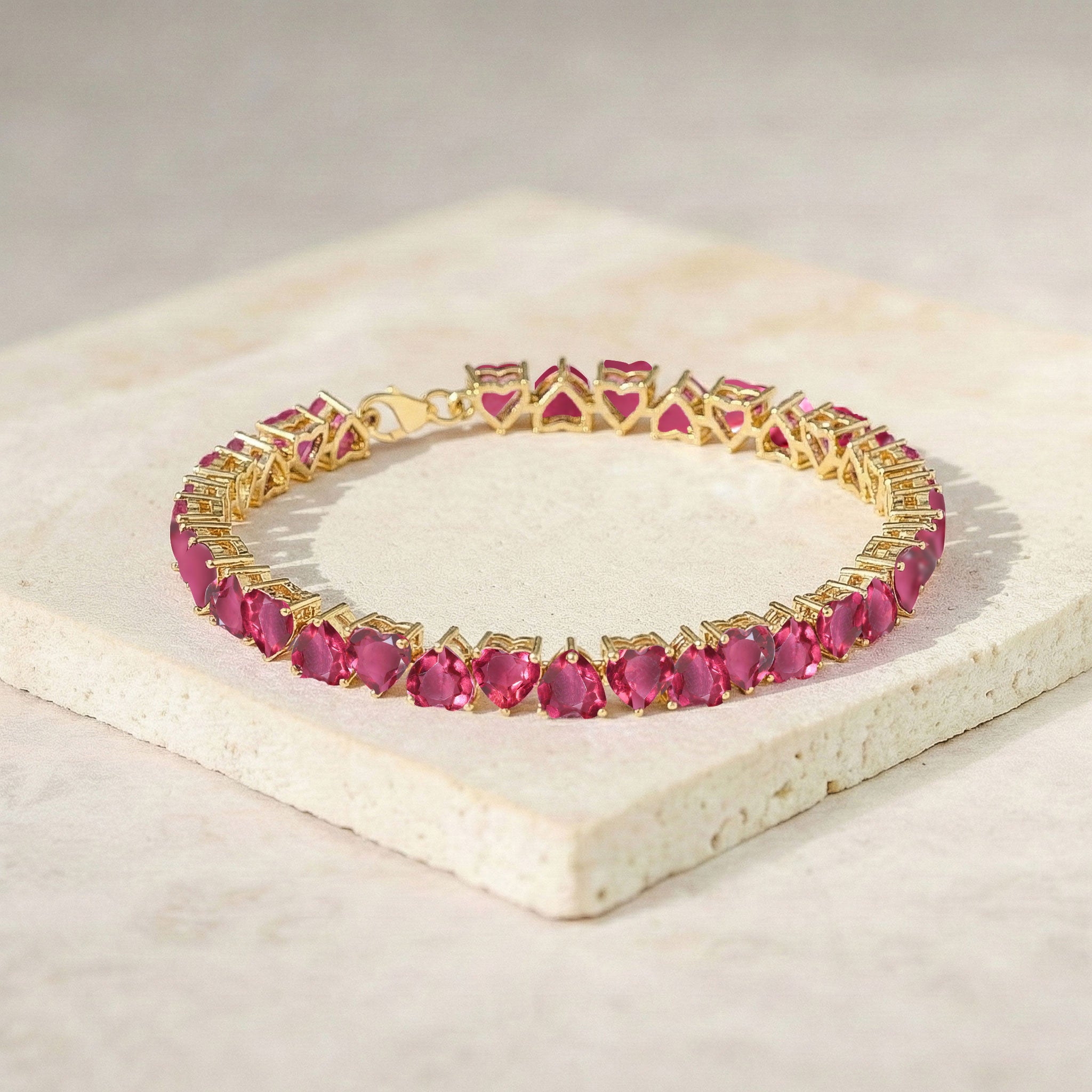 Pink Tourmaline Heart Tennis Bracelet in 925 Sterling Silver 20.80 CT