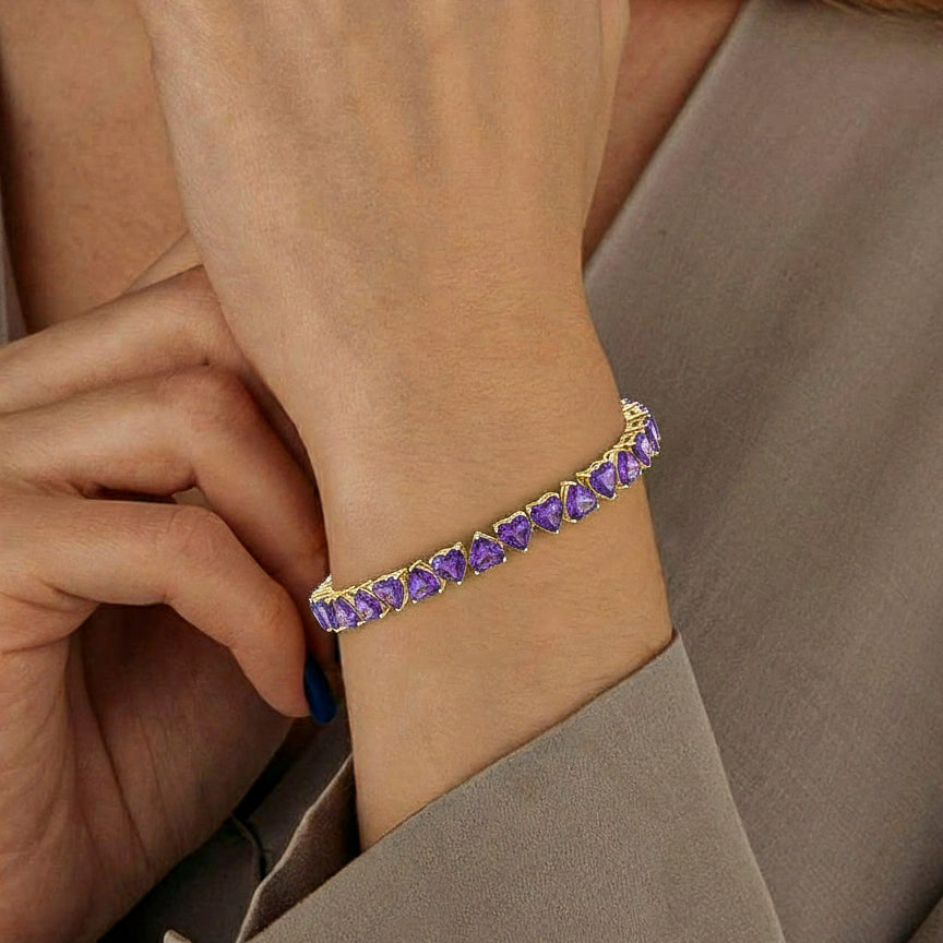 Amethyst Heart Tennis Bracelet in 925 Sterling Silver 20.80 CT