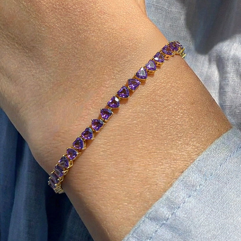 Amethyst Heart Tennis Bracelet in 925 Sterling Silver 20.80 CT