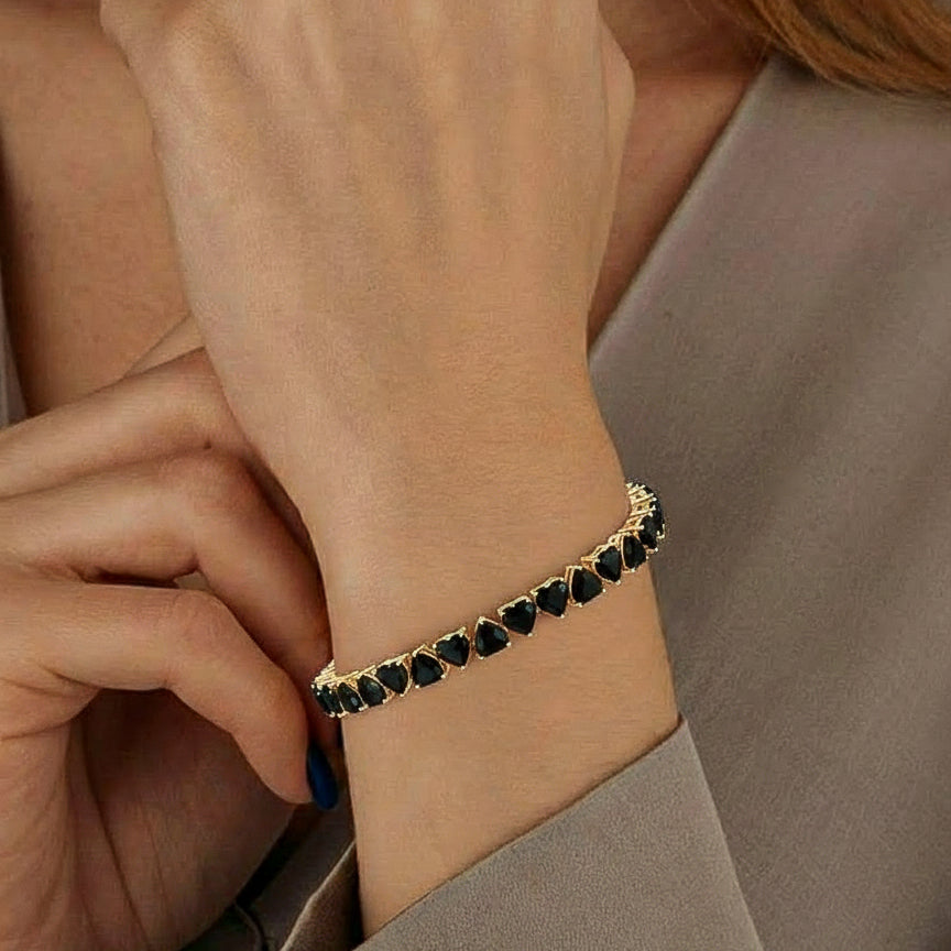 Black Onyx Heart Tennis Bracelet in 925 Sterling Silver 20.80 CT