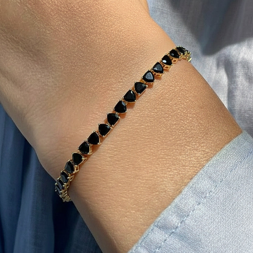 Black Onyx Heart Tennis Bracelet in 925 Sterling Silver 20.80 CT