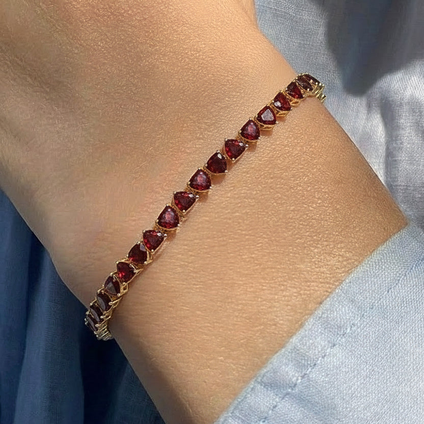 Garnet Heart Tennis Bracelet in 925 Sterling Silver 20.80 CT