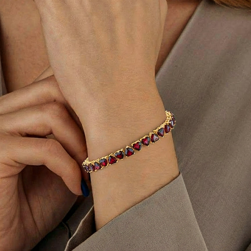 Garnet Heart Tennis Bracelet in 925 Sterling Silver 20.80 CT